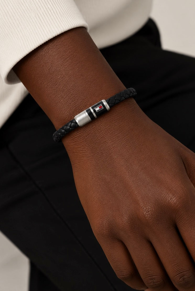 Tommy Hilfiger Braided Bracelet Cuir Noir