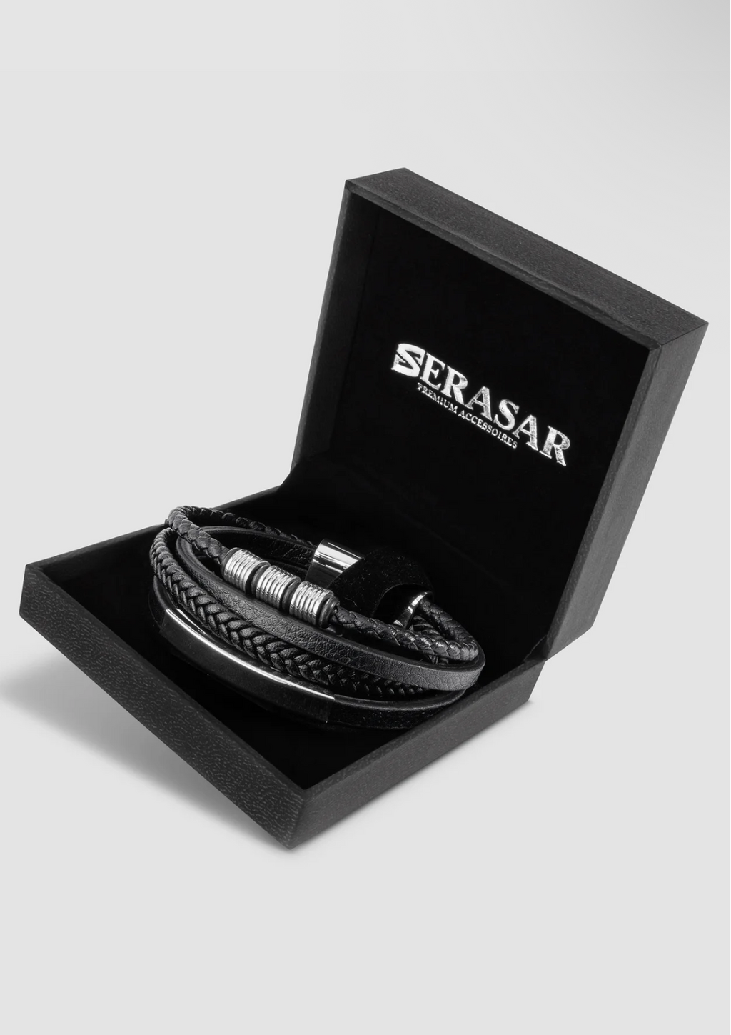 Bracelet SERASAR Brave multirang cuir noir et doré dans son écrin