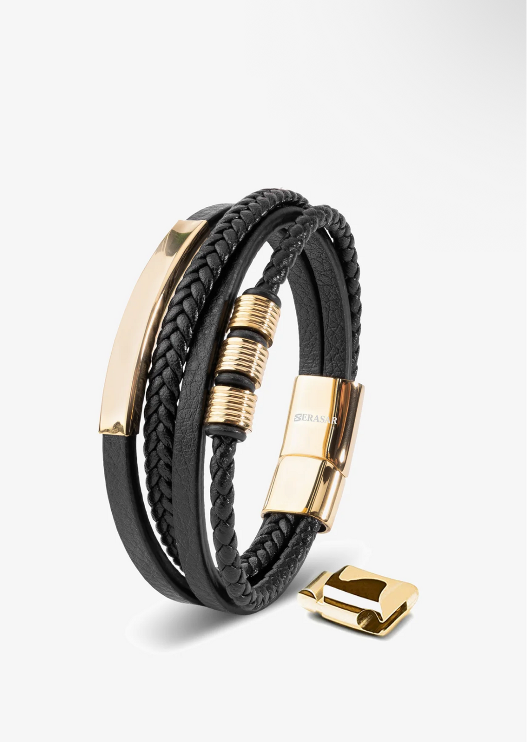 SERASAR Brave Bracelet Cuir Noir & Doré