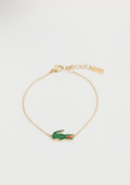 Bracelet Lacoste Crocodile Unisex doré avec crocodile émaillé vert et détail rouge sur chaîne fine